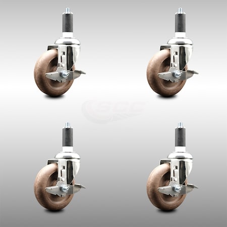 Service Caster 4 Inch 316SS High Temp Glass Filled Nylon 1-3/8 Inch Stem Caster Set Brake SCC SCC-SS316EX20S414-GFNSHT-TLB-138-4